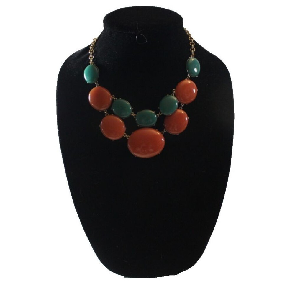 Multi Strand Orange And Green Pebbe Paneled Choker Necklace